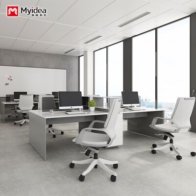 4-person staff desk with storage drawers, white glossy painted office desk