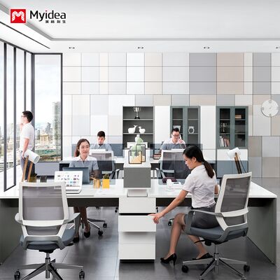 購入 収納引き出し付き4人用スタッフデスク、白光沢塗装オフィスデスク online manufacture