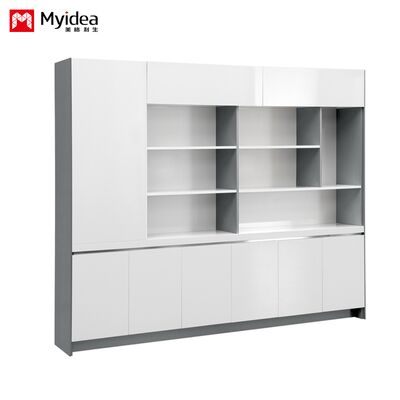 Office filing cabinet for the boss and supervisor, storage cabinet with hanging clothes area, white glossy painted office desk cabinet