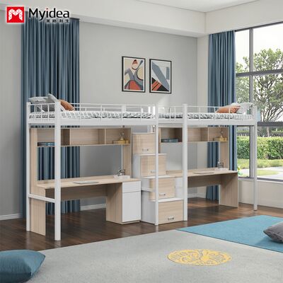School Dormitory with Bunk Beds, Desks, Storage Space, Stairs, Two Person Iron Frame Bed, Steel Wood Combination