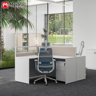 Foshan Wholesale Single Person L-shaped Staff Light Colored Screen Card Slot Simple Modern Screen Table and Chair Combination