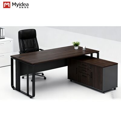A Contemporary Luxury Boss's Executive Desk with Steel-legged Design and Storage Sub-cabinet for Office Building