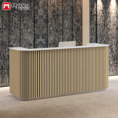 ustomization Wooden Grating Front Desk Office Reception Desk, White Mountain Patterned Rock Board, Modern and Simple Reception Desk
