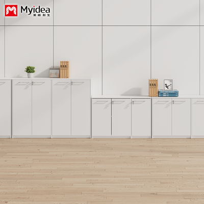 White Office File Cabinet, Wooden High Low Cabinet Storage Cabinet, Suitable for Offices, Conference Rooms, Reception Rooms