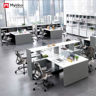 カスタマイズ可能な大容量収納デスク、キャビネット付き、2人用4人用オフィスコンピューターデスクデザイン、スクリーンパーティション、スタッフデスク