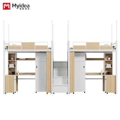 ベッドとテーブル,大きな収納スペース,厚いカウンター,丸い釘,収納用の密閉縁,階段,高いガードレール