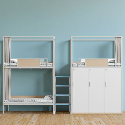 寮 三段ベッド ワードローブ、セーフティナイトライト、ステップラダー、ハイガードレール、ベッドカーテン、学校寮ベッド