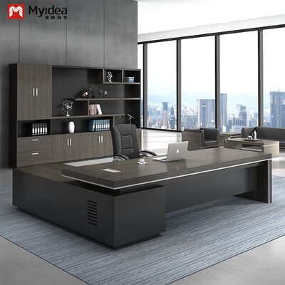大容量ストレージ・サブキャビネット付きの L 型エグゼクティブ・コンピュータ・デスク
